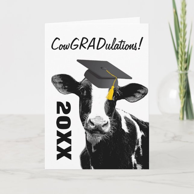 Grattis Studenten Funny Cow i hörnet Kort (Framsida)