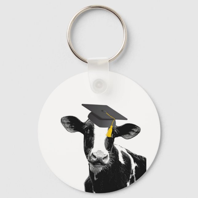 Grattis Studenten Funny Cow i hörnet Nyckelring (Framsida)