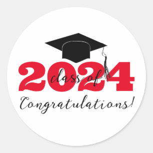 Grattis Studenten Hat Red Black White Runt Klistermärke