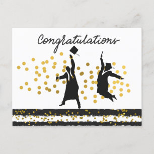 Grattis Studenten Konfetti svart guld Vykort
