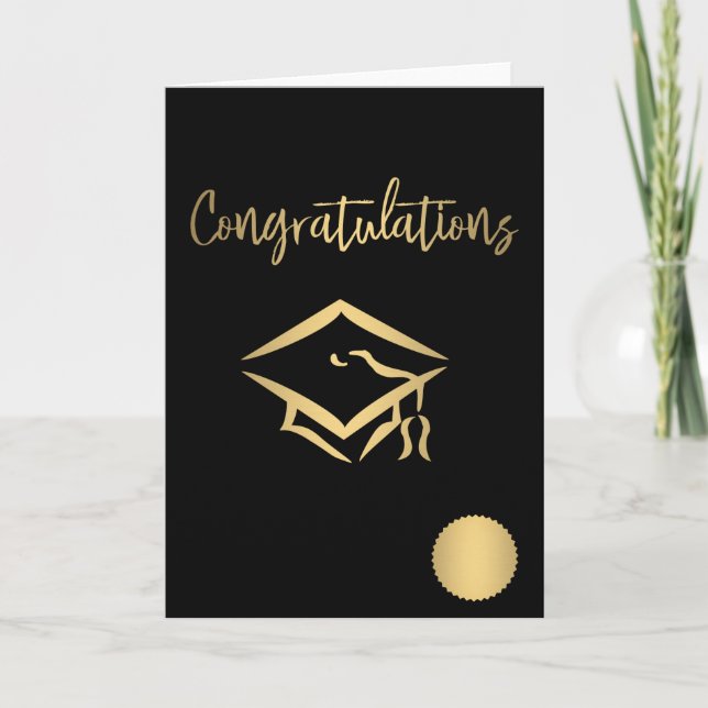 Grattis Studentmössa Guld sälmetall Kort (Framsida)