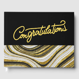 Grattis Svart och Guld Tema Marmor Gästböcker