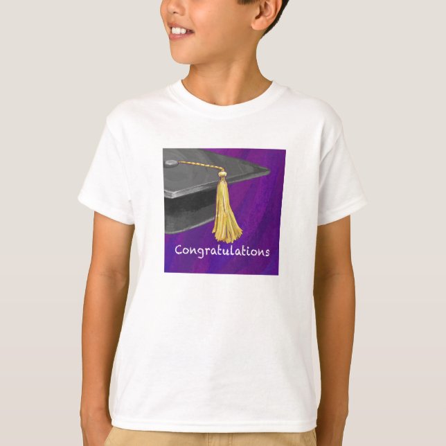 Grattis svartvitt och Lila Tee Shirt (Framsida)