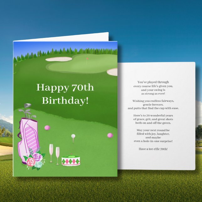 Grattis till 70-årsdagen Rosa Golfväska På Golfban Kort (Skapare uppladdad)