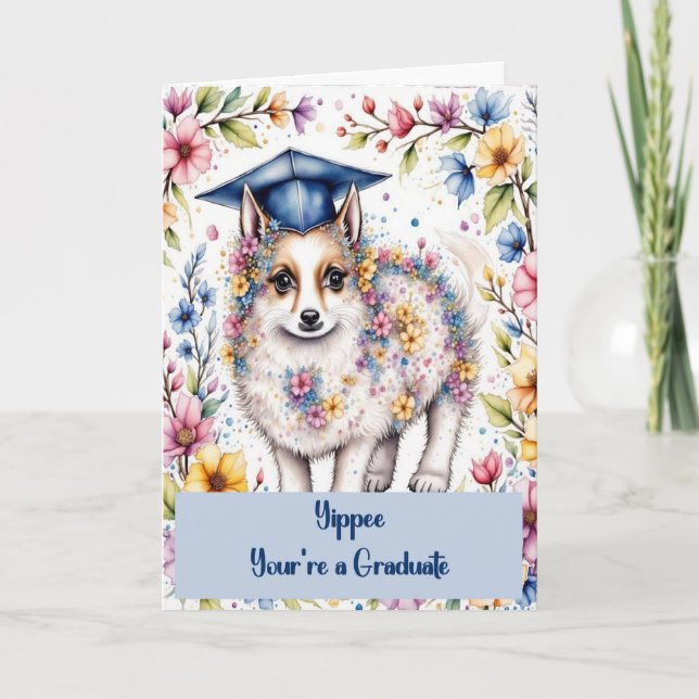 Grattis till 8:e klass examen med hund kort (Framsida)