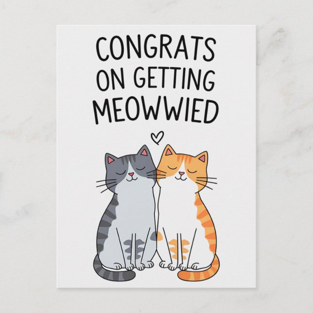 Grattis till att bli Meowwad Roligt kattbröllop Vykort (Framsida)