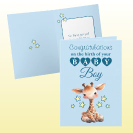 Grattis till babypojken giraff blå kort