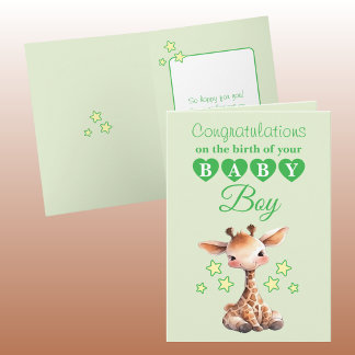 Grattis till babypojken giraff grön kort