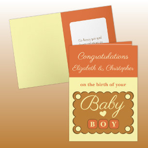 Grattis till babypojken orange gul kort