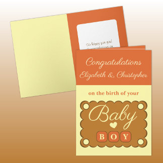 Grattis till babypojken orange gul kort