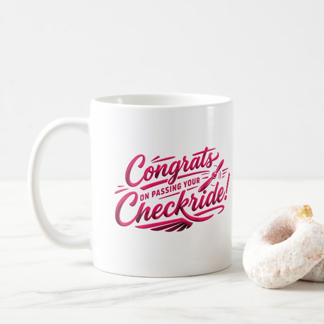 Grattis till din genomgångna checkflygning! kaffemugg (Med munk)