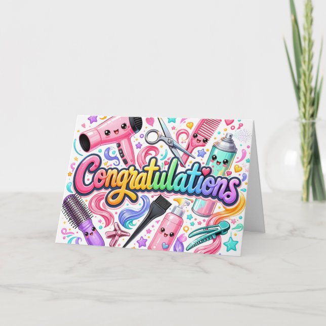 Grattis till examen för hårstylist kort (Framsida)