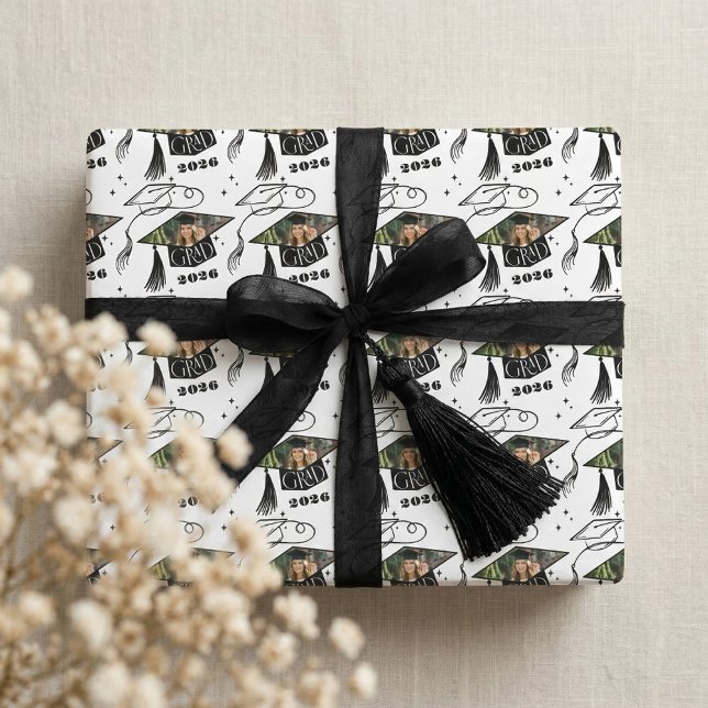 Grattis till examen mössa foto Personlig klass 202 Presentpapper (Congrats Grad Cap Photo Personalized Class of 2026 Wrapping Paper)