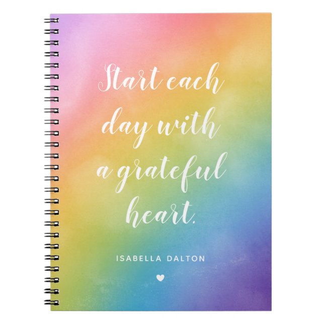 Grattis till Heart Watercolor Rainbow Gratitude Qu Anteckningsbok (Framsidan)