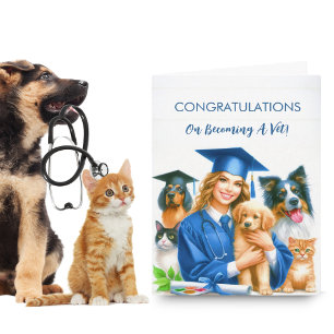 Grattis till kvinnlig veterinär med hundar kort
