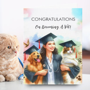 Grattis till kvinnlig veterinär Söt hund & katt Kort