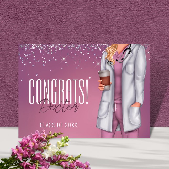 Grattis till läkarexamen Gratulationskort Kort (Elegant doctor graduation card with soft pink design and modern typography)
