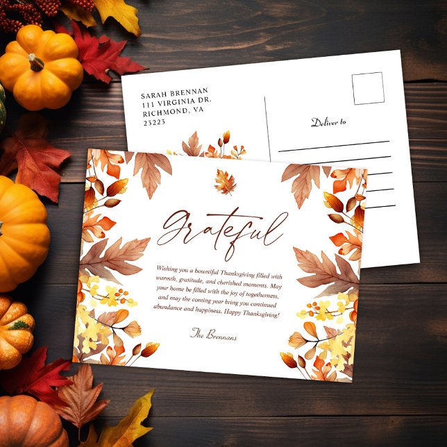 Grattis till Modern Rustic Fall Thanksgiving Helgd Vykort (Grateful Modern Rustic Fall Thanksgiving Holiday Postcard)
