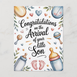 Grattis till ny babypojke Vattenfärg Vykort