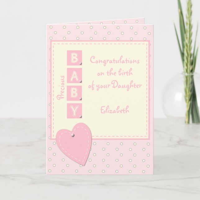 Grattis till nytt litet barn på flicka rosa kort (Framsida)