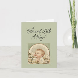 Grattis till religiös babypojke, Anpassad text Kort