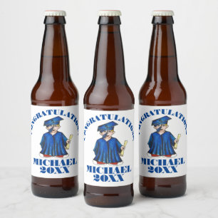 Grattis till studenten Pojke Studentmössa och stud Ölflaska Etikett