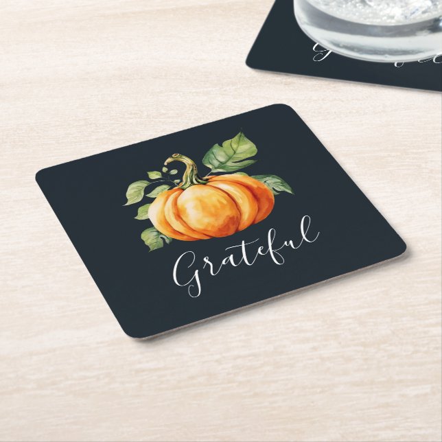 Grattis till Thanksgiving Watercolor Pumpkin Underlägg Papper Kvadrat (Vinklad)