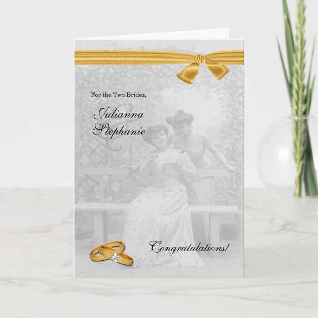 Grattis till två brudar på deras gaybröllop kort (Framsida)