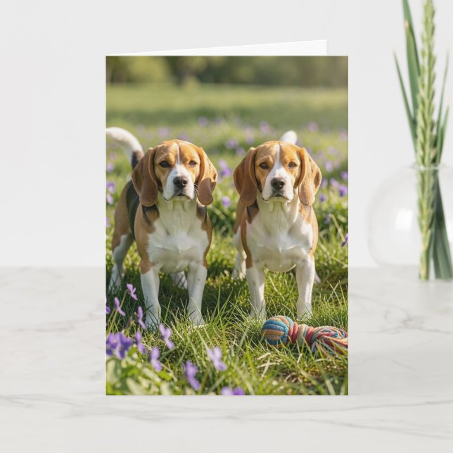 Grattis till två nya hundar! Välkommen Beagles Kort (Framsida)