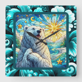 Grattis till Whimsique-Polar Bear Faux-lagat glas Fyrkantig Klocka