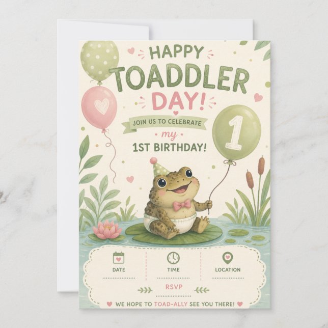 Grattis Toaddler Dag 1-års Födelsedagsinbjudan Inbjudningar (Framsida)