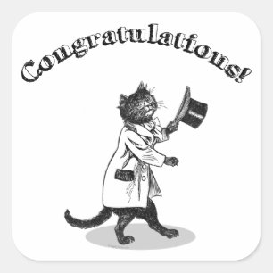 Grattis Top hat Cat Sticker Fyrkantigt Klistermärke