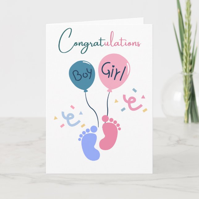 Grattis Tvillingar Pojke och Flick Cute Baby Showe Kort (Framsida)