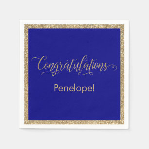 Grattis Typografi Guld Glitter Mörk blått Pappersservett