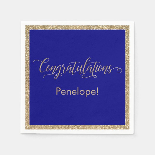 Grattis Typografi Guld Glitter Mörk blått Pappersservett (Framsidan)