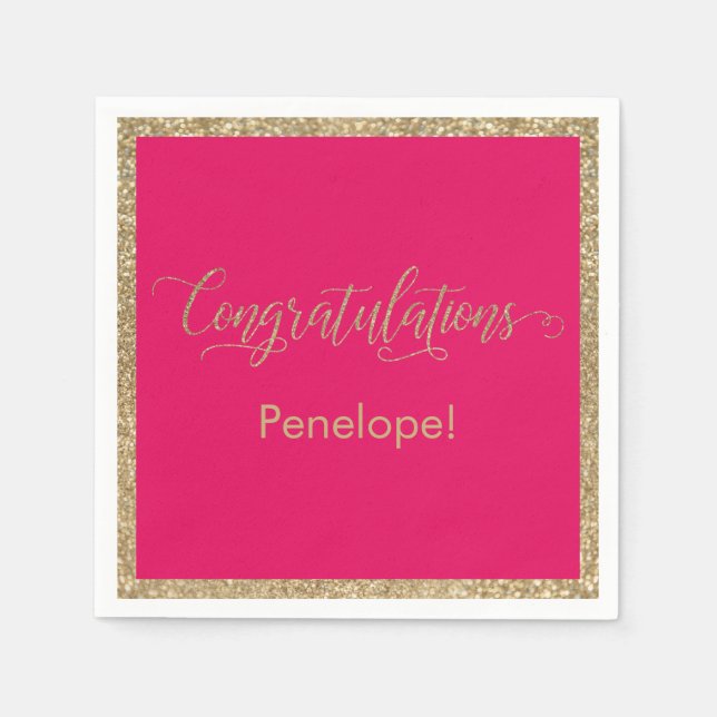 Grattis Typografi Guld Glitter Raspberry Pappersservett (Framsidan)