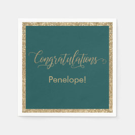 Grattis Typografi Guld Glitter Teal Pappersservett