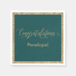 Grattis Typografi Guld Glitter Teal Pappersservett