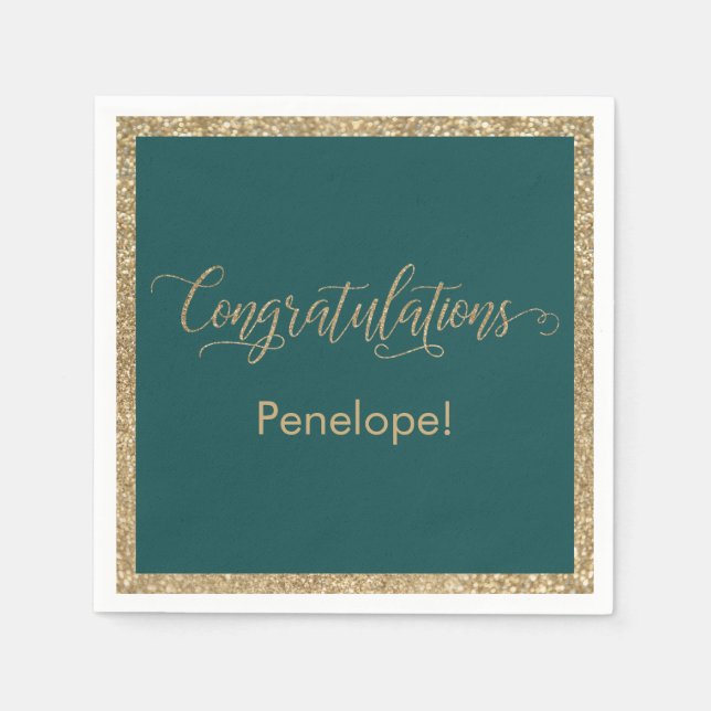 Grattis Typografi Guld Glitter Teal Pappersservett (Framsidan)