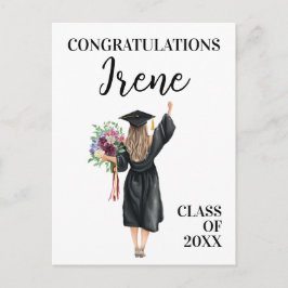 Grattis Vattenfärg Examinerad Flicka Blommor Vykort