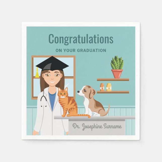 Grattis Veterinär Vet DVM Examen Pappersservett (Framsidan)