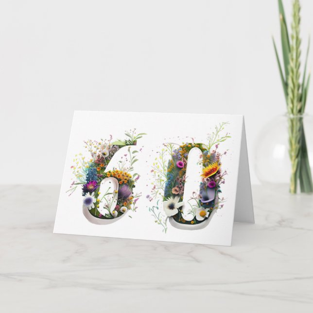 Grattis vildblommor på 60-årsdagen Grattis på föde Kort (Framsida)