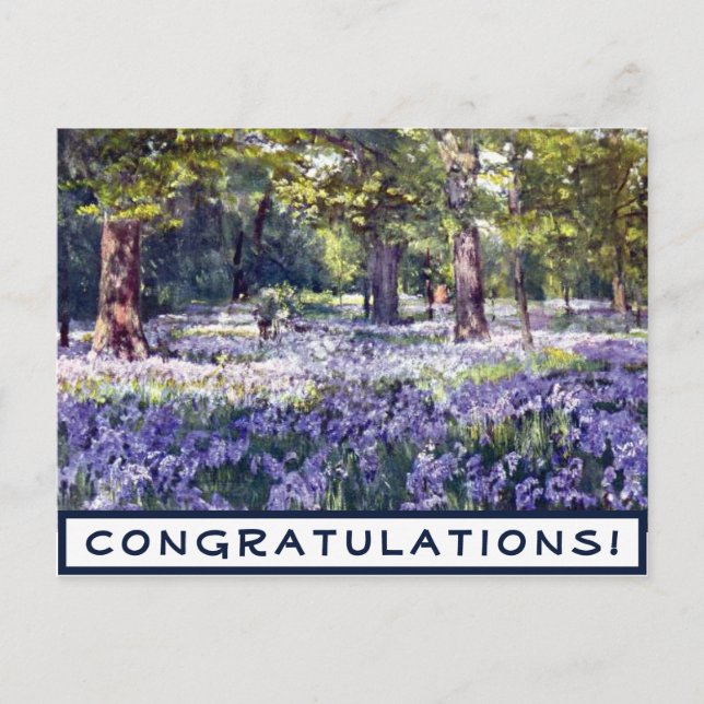 Grattis Vintage lila blommig Vykort (Framsida)