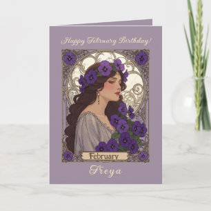 Grattis Violet på födelsedagen i januari Art Nouve Kort