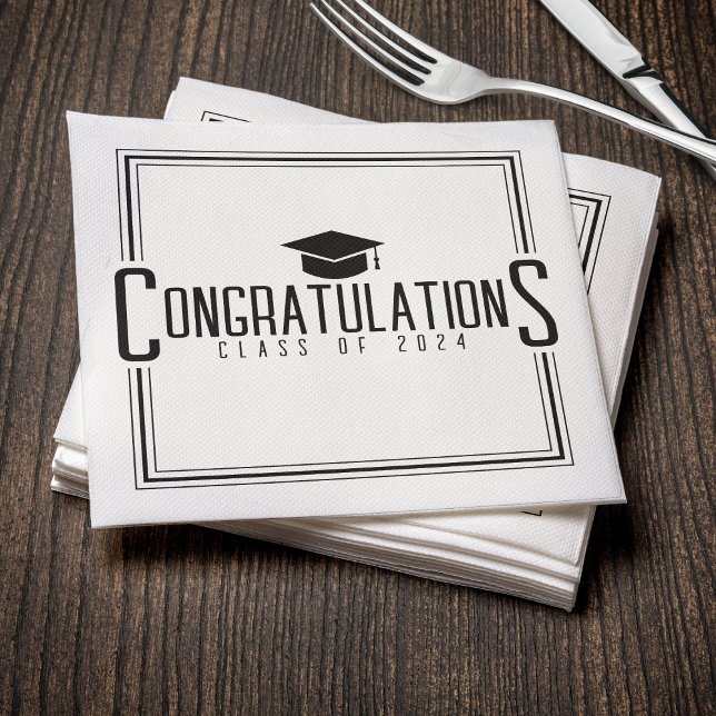 Grattis Vit & Svart Klass Av Examen Pappersservett (White & Black Congratulations Class Of Graduation Napkins
)