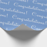 Grattis Vitt manus Blå Examen Presentpapper<br><div class="desc">Grattis!  Vit text på blå bakgrundspapper för ett bröllop,  brudvisning,  baby shower,  befordran,  ny pojke osv.  Enkelt och sött.  En vacker blå nyans.</div>