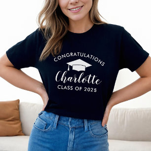 Grattis White Script Namn Studenten T Shirt