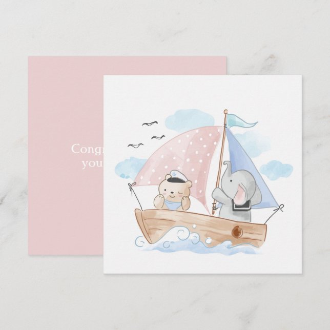 GRATTISAR: BÅT MED ELEFANT & BABY BEAR (Fram/baksida)