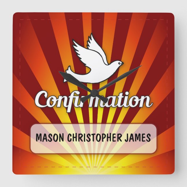 Grattisar Bekräftelsedova, Guld, Red Clock Fyrkantig Klocka (Framsida)