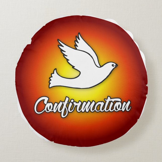 Grattisar Bekräftelsedova med Guld, röd Rund Kudde (Framsidan)